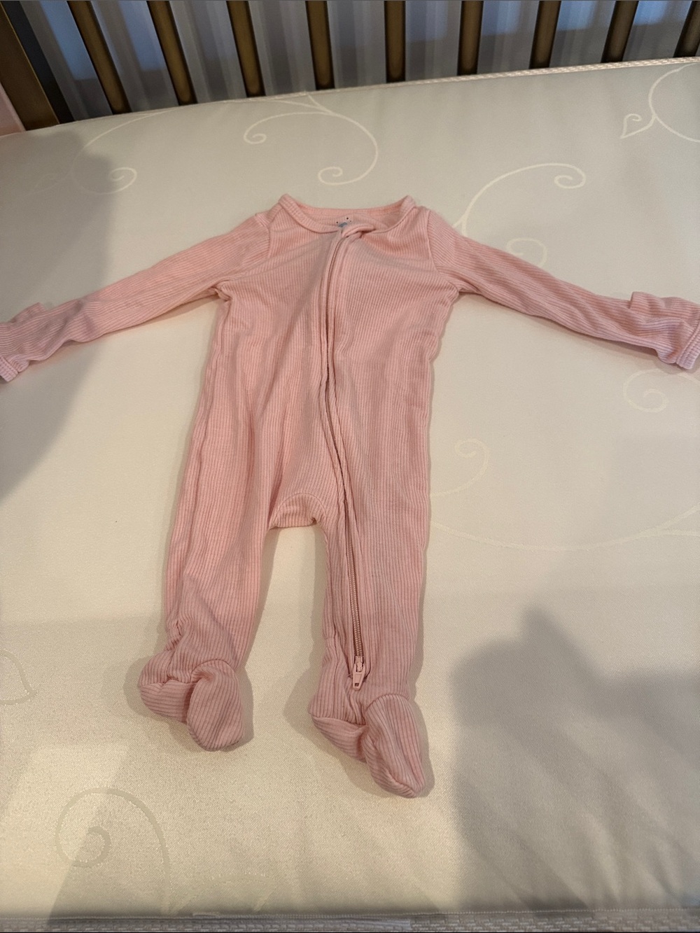 cloud island Soft Pink Ribbed Zip Front Footed One-Piece